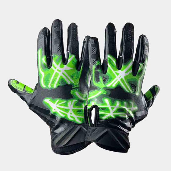 Rear view of the Battle Kids' "Nightmare You're Not Safe" Receiver Football Gloves.