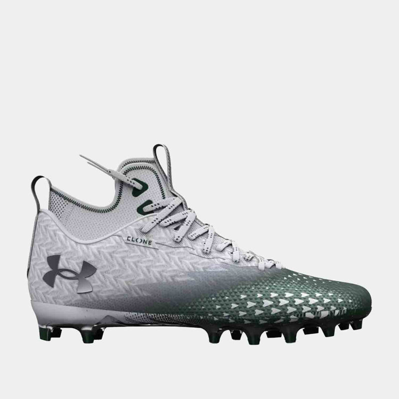 Side view of the Men's UA Spotlight Clone 3.0 MC 'White Forest Green' Football Cleats.