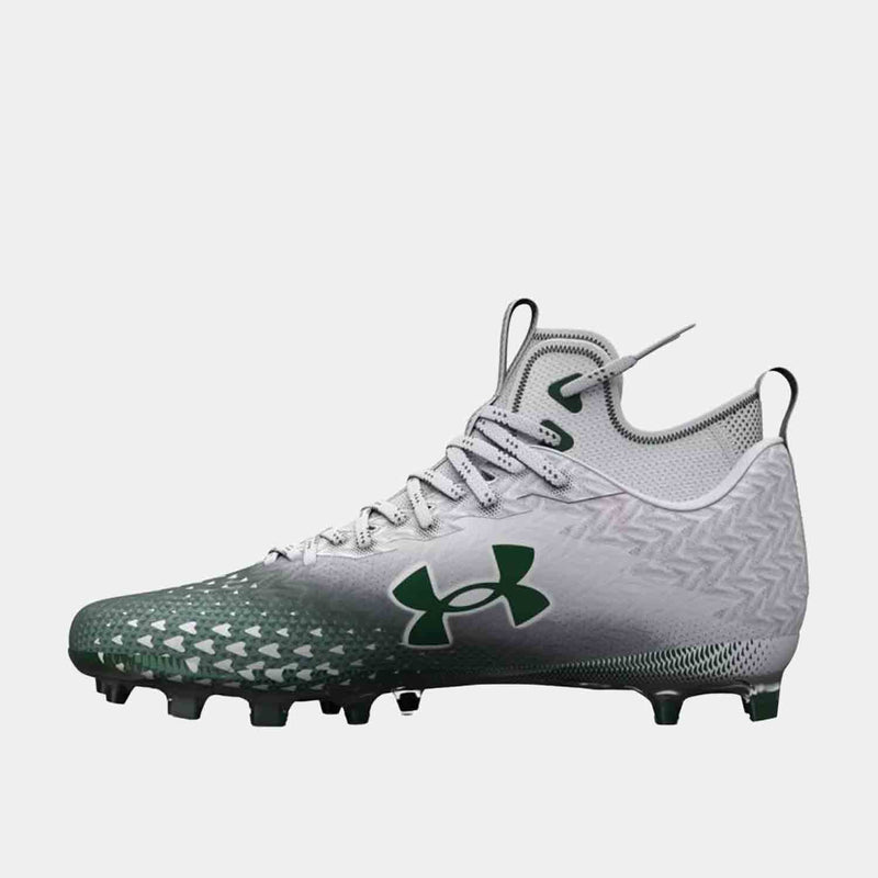 Side medial view of the Men's UA Spotlight Clone 3.0 MC 'White Forest Green' Football Cleats.