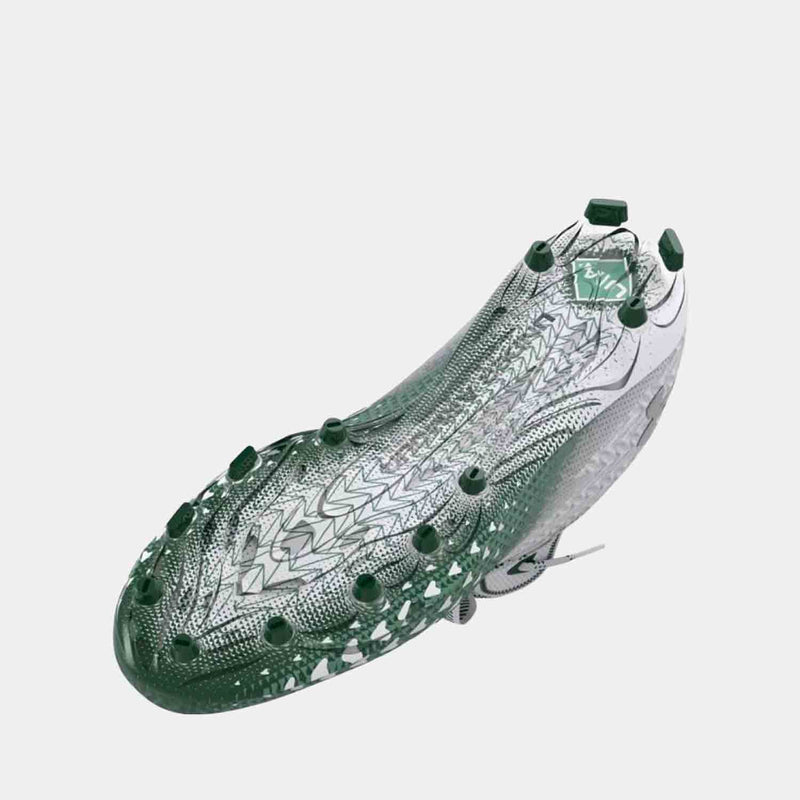 Bottom view of the Men's UA Spotlight Clone 3.0 MC 'White Forest Green' Football Cleats.