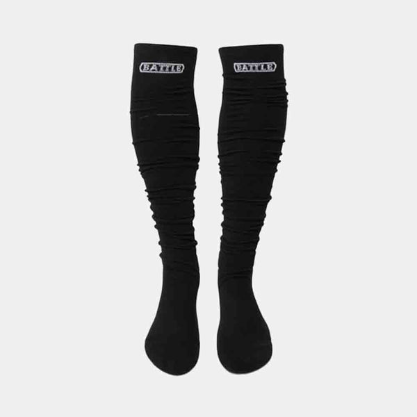 Front view of the Battle Adult Black Long Football Socks.