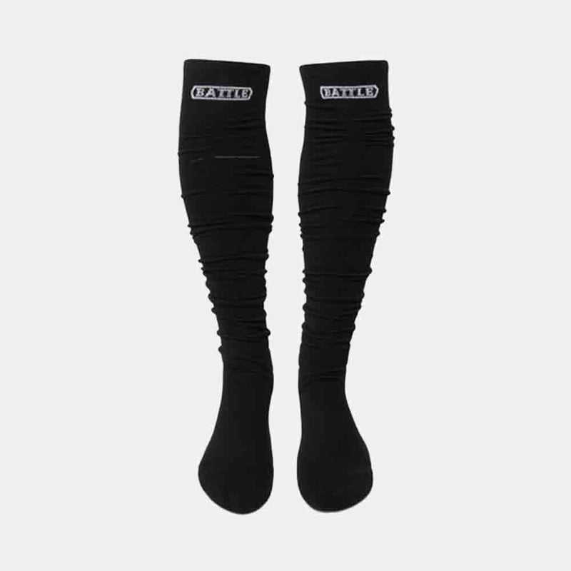 Front view of the Battle Adult Black Long Football Socks.