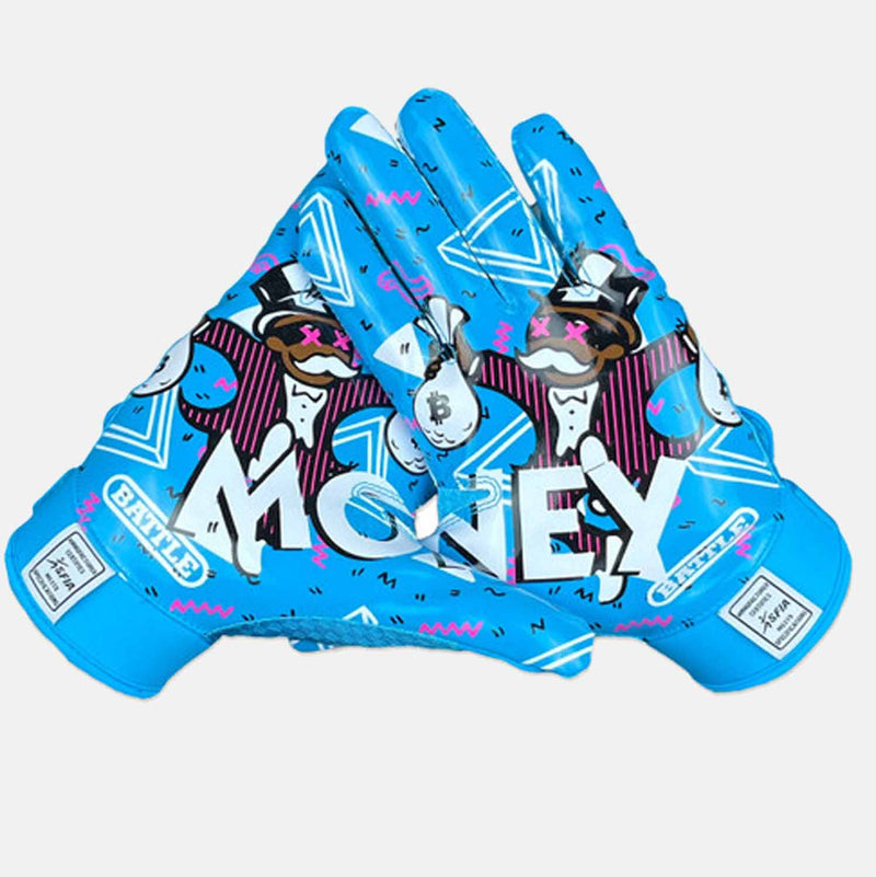 Front view of palms on the Battle Adult "Money Man 2.0" Receiver Football Gloves.