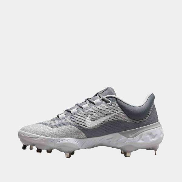 Side medial view of the Men's Alpha Huarache Elite 4 Low Metal Baseball Cleats.