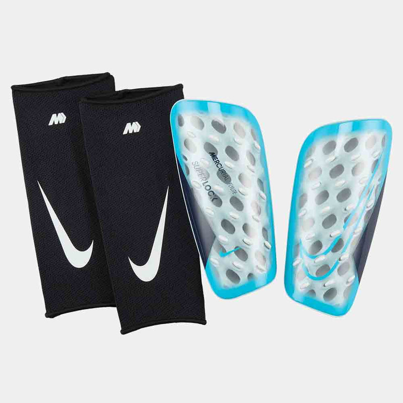 Front view of the Nike Mercurial FlyLite SuperLock Soccer Shin Guards.