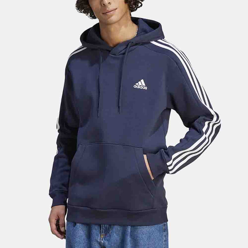 Front view of the Men's Essentials 3-Stripes Fleece Hoodie.