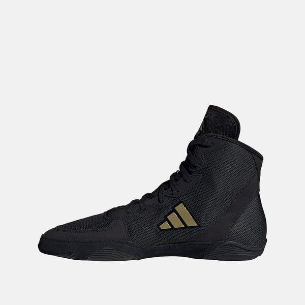 Side medial view of the Adidas Adizero Mat Wizard 6 Wrestling Shoes.