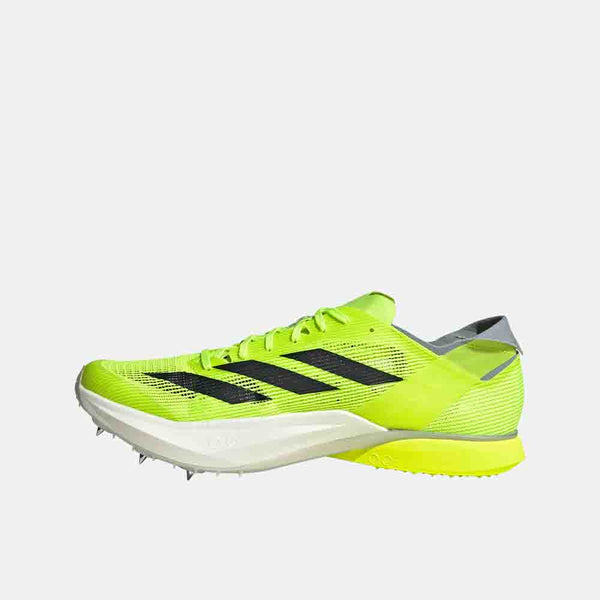 Side medial view of the Adidas Adizero Avanti Running Spikes.