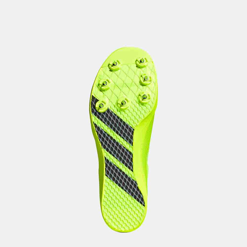 Bottom view of the Adidas Adizero Long Jump Spikes.