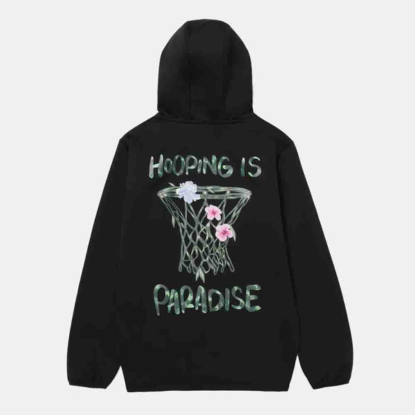 Rear view of the Overtime Paradise Performance Hoodie.