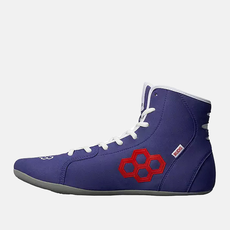 Side medial view of the Rudis International Wrestling Shoes.