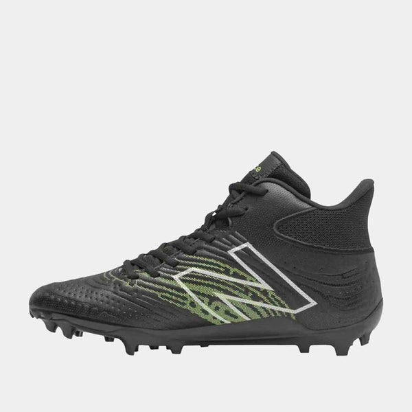 Side medial view of the Men's New Balance Rush V3 Mid Lacrosse Cleats.