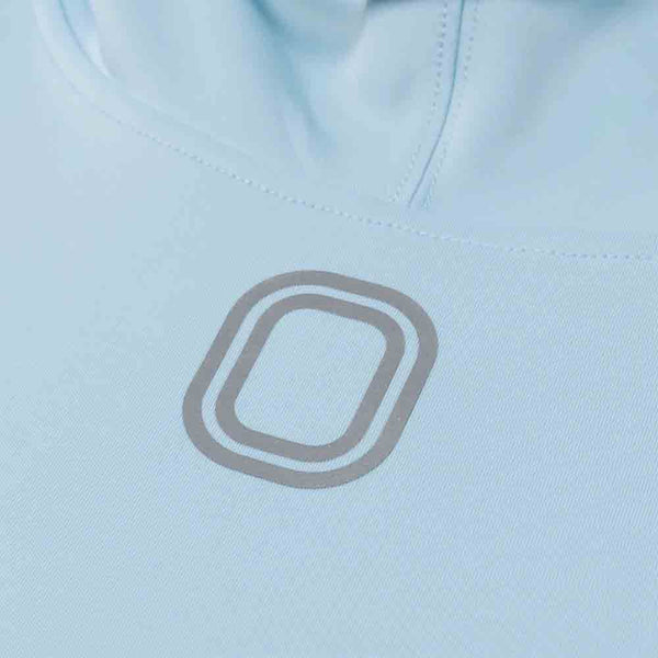 Up close view of emblem on the Overtime Tuff Performance Hoodie.