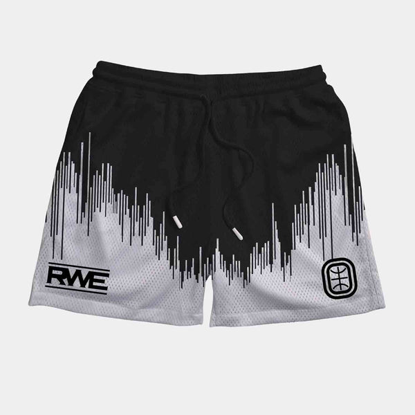 Front view of the Overtime Kids' RWE Sound Wave Shorts.