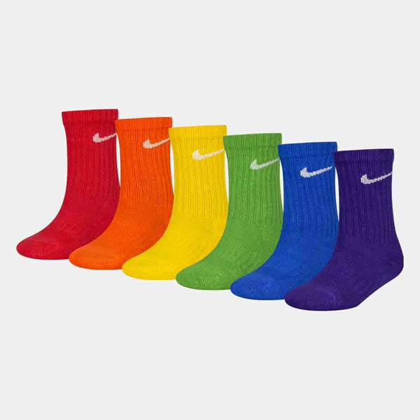 Side view of all socks in the Nike 6 Pack Crew Socks.