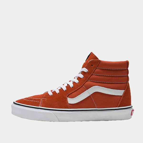 Side medial view of the Vans 'Color Theory Burnt Ochre' Sk8-Hi Shoes.